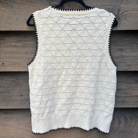 NWT Adrianna Papell Sweater Vest Womens L Cream Old Money Prep Heritage - Picture 2 of 8